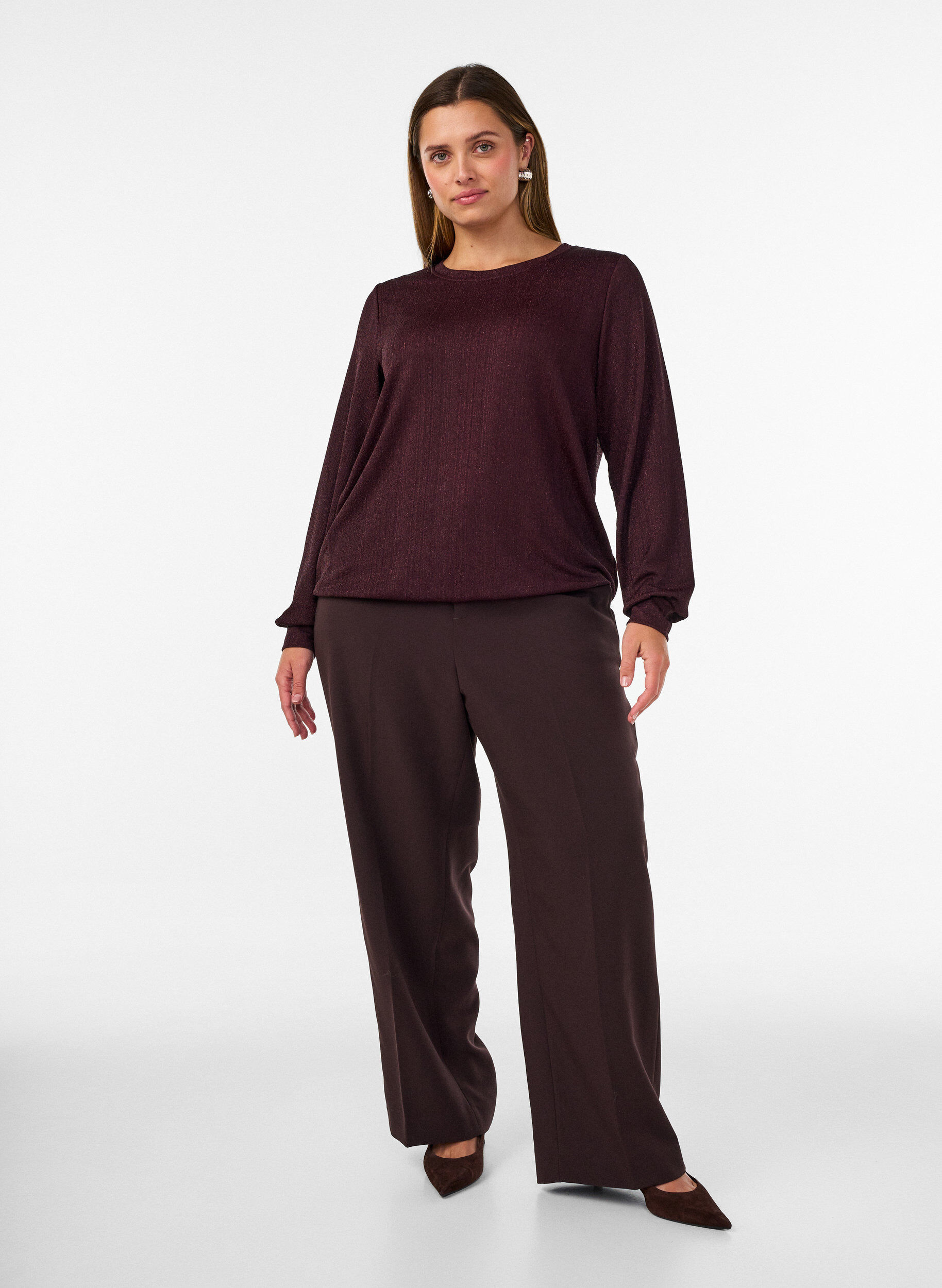 ZizziBluse med lodret struktur og glittertr&aring;d, R&oslash;d, Model image number 1