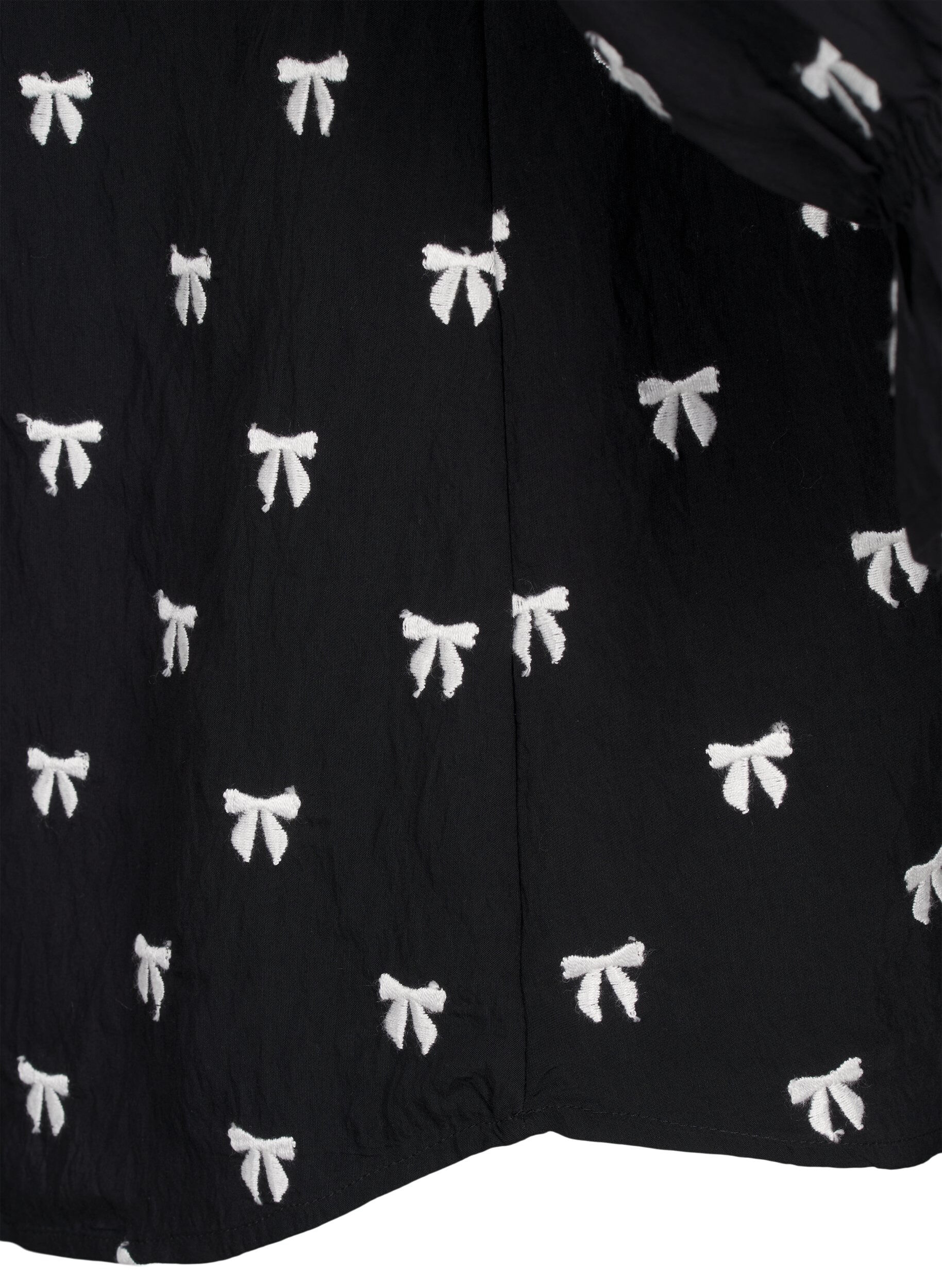 Zizzi Bluse med sl&oslash;jfer og 3/4 &aelig;rmer, Black White Bow, Packshot image number 4