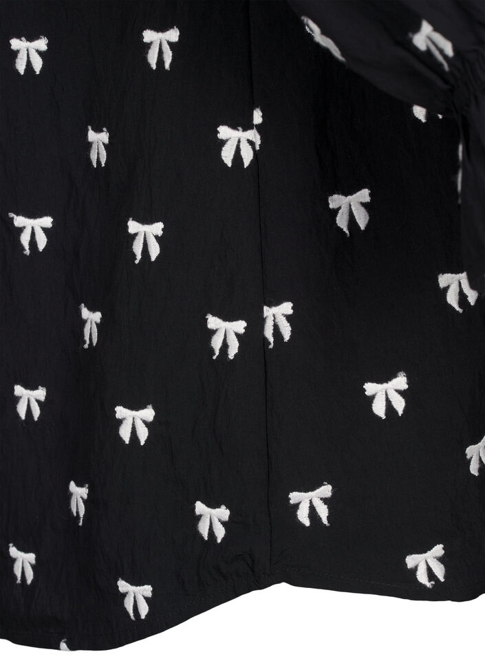 Bluse med sløjfer og 3/4 ærmer, Black White Bow, Packshot image number 4