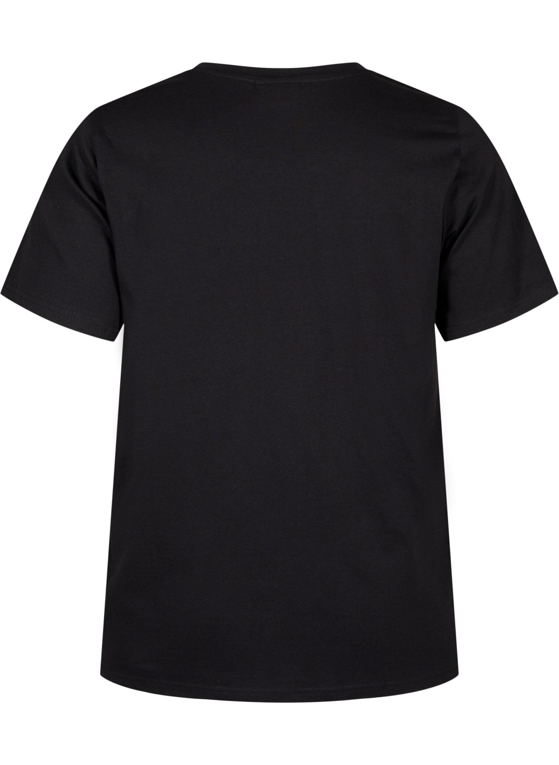 Zizzi T-shirt i &oslash;kologisk bomuld med sl&oslash;jfedetalje, Black, Packshot image number 1