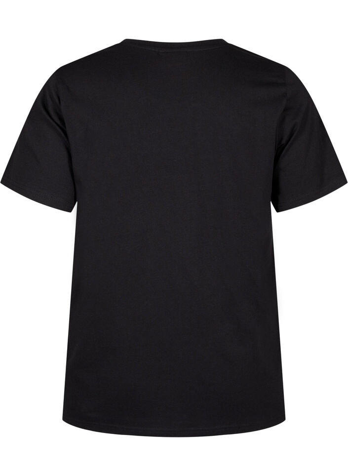 T-shirt i økologisk bomuld med sløjfedetalje, Black, Packshot image number 1