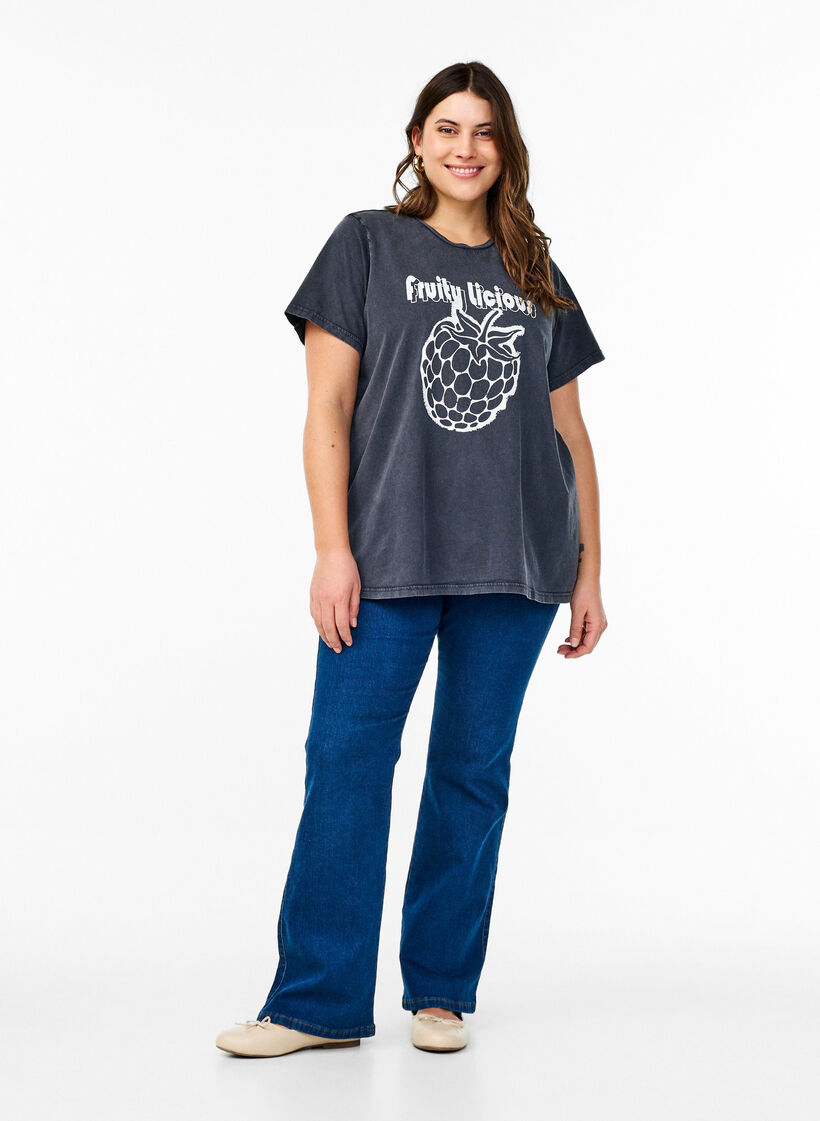 T-shirt i økologisk bomuld med grafisk print, Grå, Model image number 1