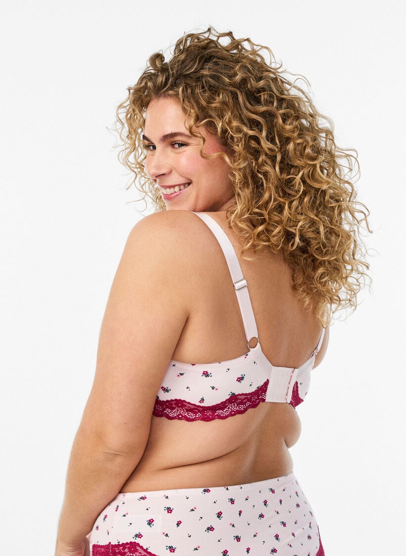 Formst&oslash;bt bh med blomsterprint og blonde, Lyser&oslash;d, Model image number 2