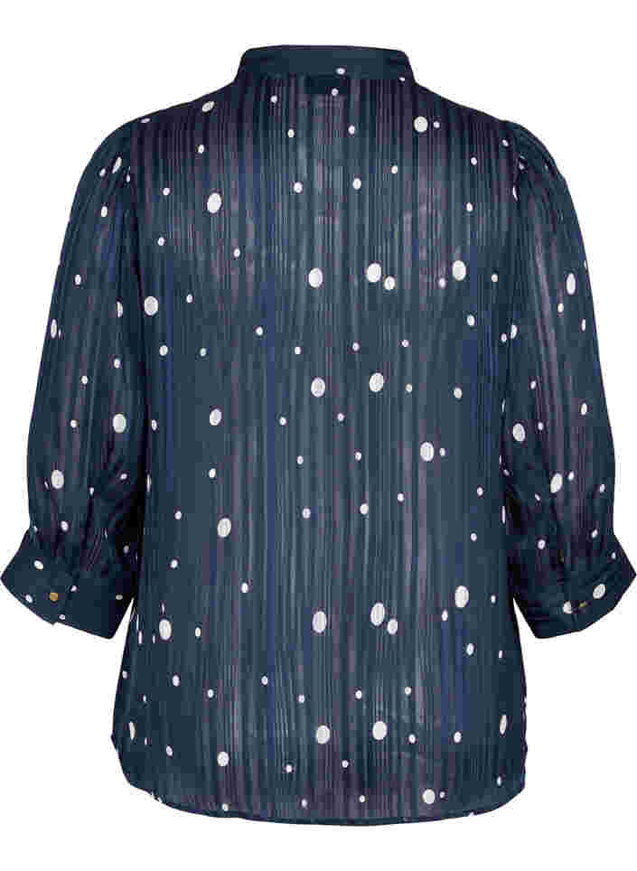 Printet skjortebluse med 3/4 ærmer, Navy Blazer Dot, Packshot image number 1
