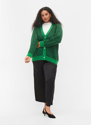 Mønstret strik cardigan med knapper, Jolly Green Comb, Model image number 2