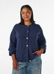 Cardigan i bl&oslash;d strik med guldfarvede knapper, Bl&aring;, Model image number 0