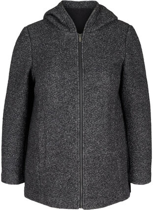Kort meleret jakke med uld, Dark Grey Melange, Packshot image number 0