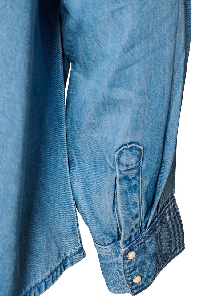 Denimskjorte i lyocell med trykknapper, Bl&aring;, Packshot image number 3