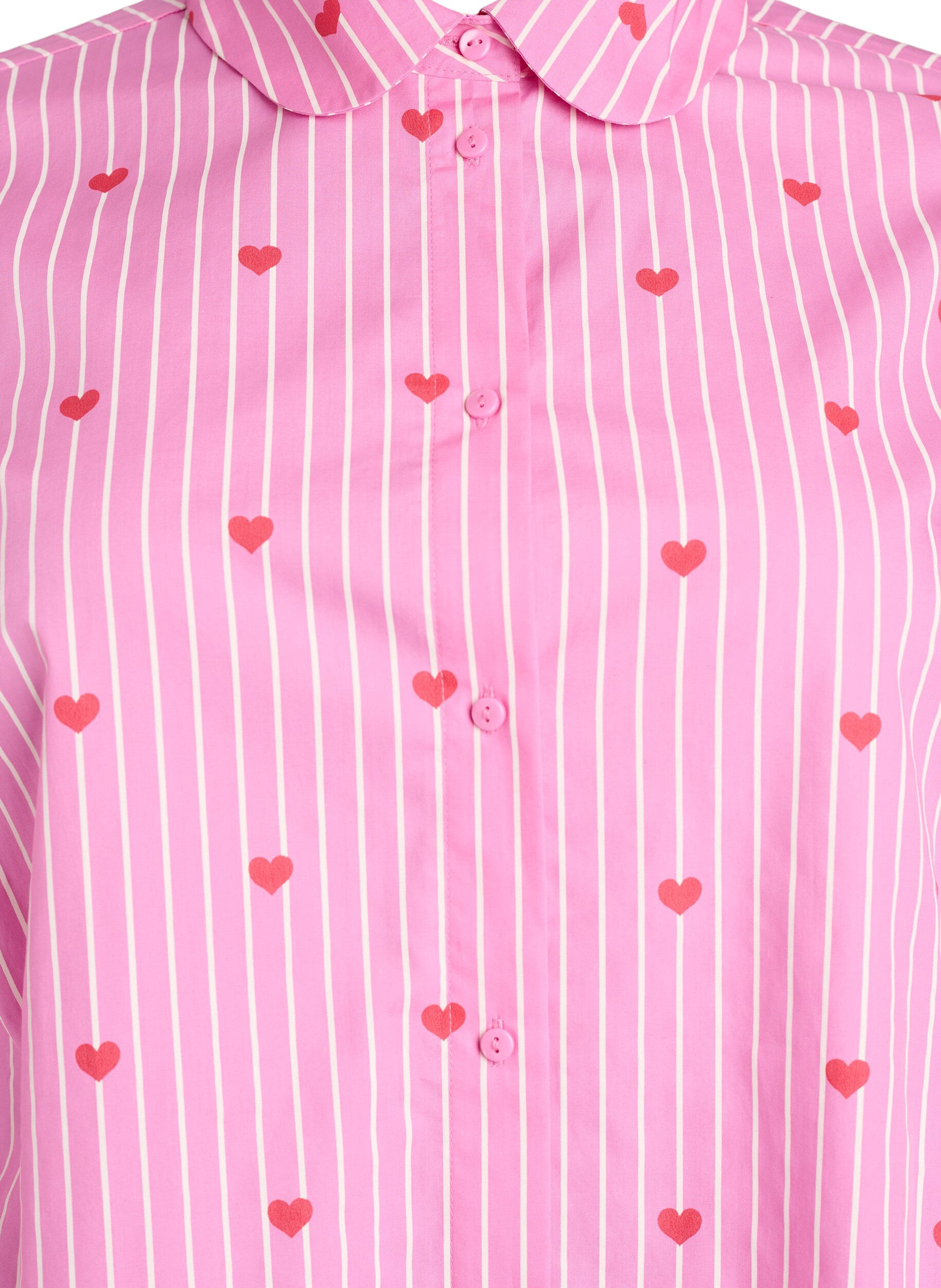 ZizziSkjortebluse med striber og hjerter, Lyser&oslash;d, Packshot image number 2