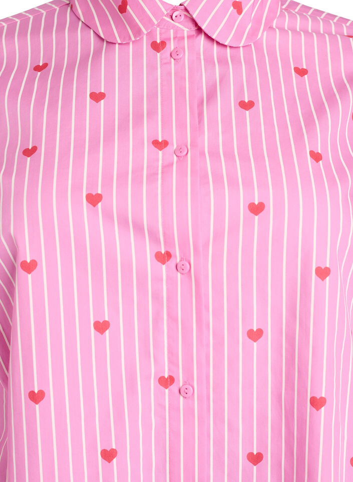 Skjortebluse med striber og hjerter, Lyser&oslash;d, Packshot image number 2