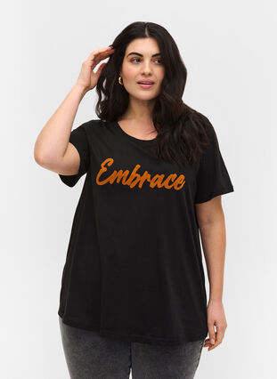 Kortærmet bomulds t-shirt med tryk, Black Embrace, Model image number 0