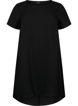 Kjole med print og korte ærmer, Black, Packshot image number 0