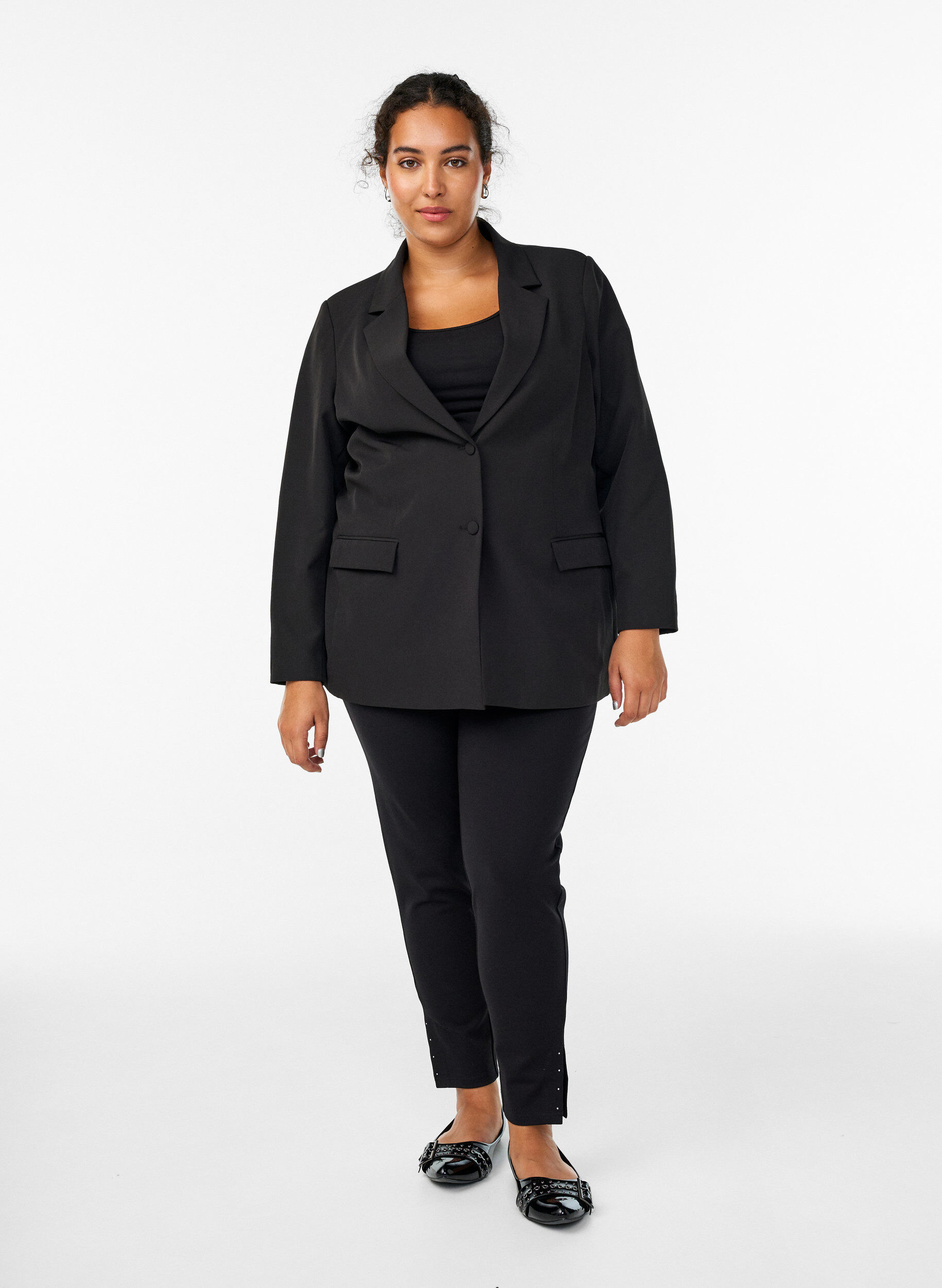 Zizzi Leggings med slids og sm&aring; rhinsten, Sort, Model image number 1