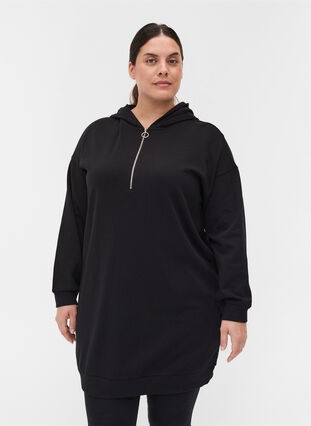 Sweatkjole med hætte og lynlås, Black, Model image number 0