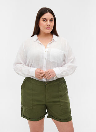 Løse shorts med lommer, Kaki Green, Model image number 0