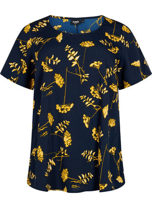 FLASH - Bluse med korte ærmer og print, Night Sky Yellow AOP, Packshot image number 0