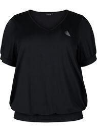 Ensfarvet trænings t-shirt med v-hals, Black