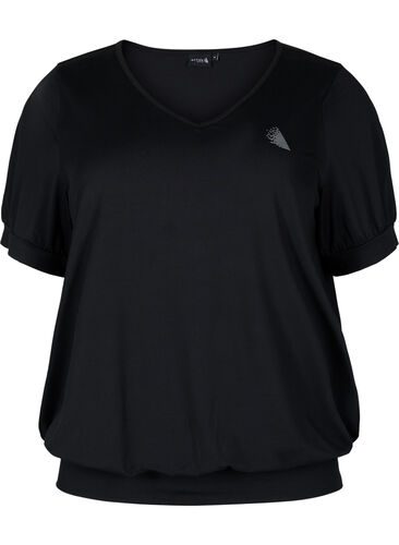 Ensfarvet trænings t-shirt med v-hals, Black, Packshot image number 0