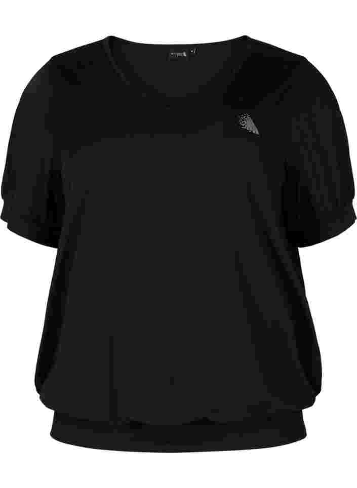 Ensfarvet trænings t-shirt med v-hals, Black