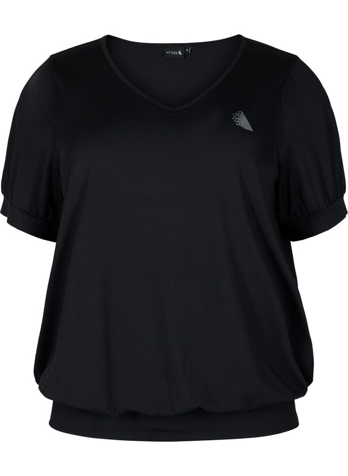 Ensfarvet trænings t-shirt med v-hals, Black, Packshot image number 0