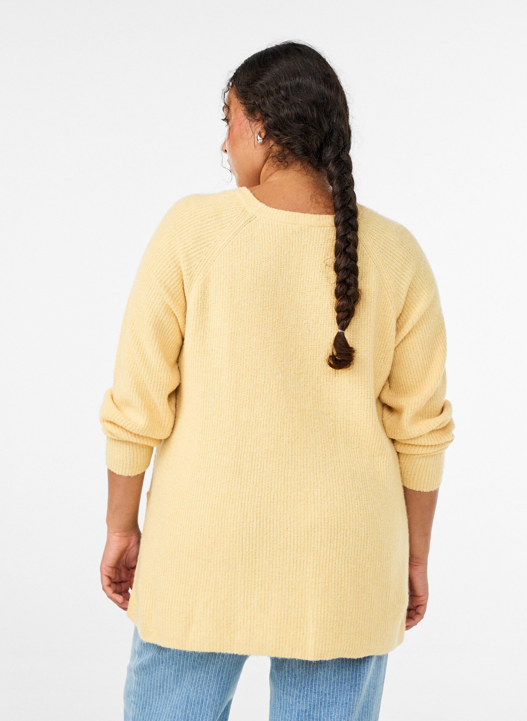 ZizziStrikbluse med diagonalt m&oslash;nster og raglan&aelig;rmer, Gul, Model image number 2