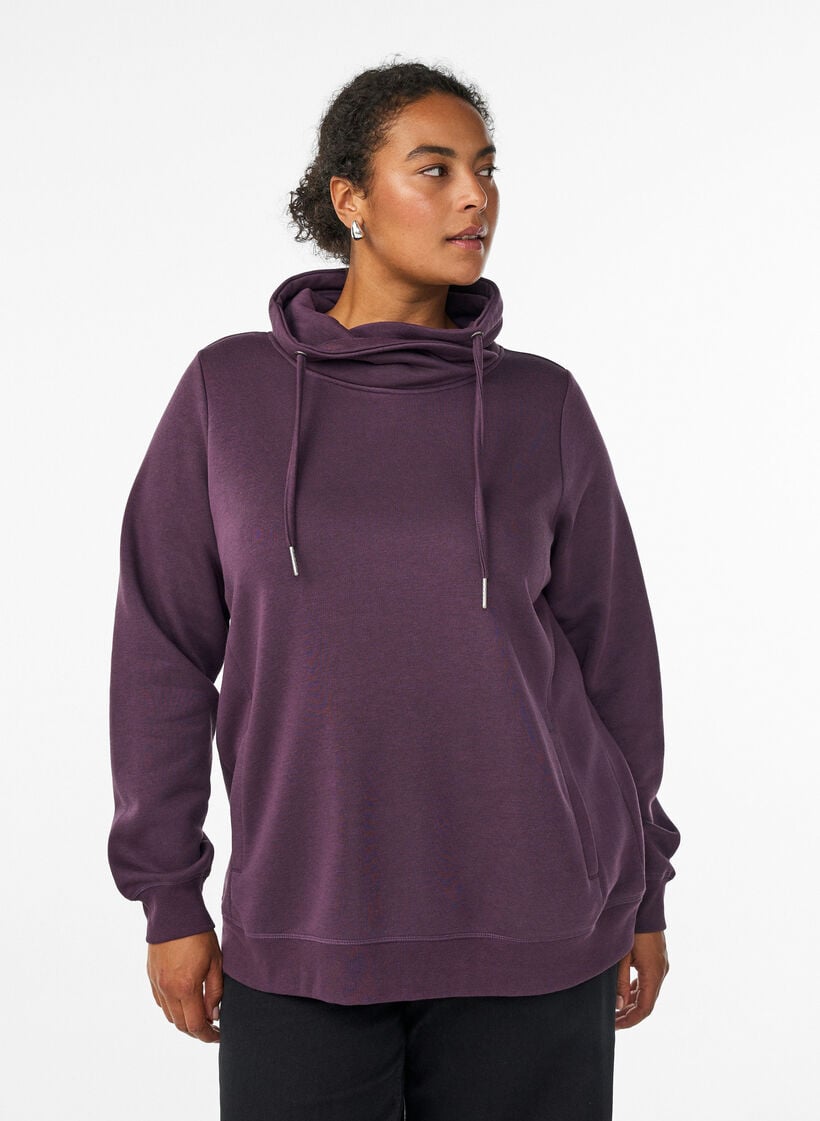 Sweatshirt med h&oslash;j krave og lommer, Lilla, Model image number 0