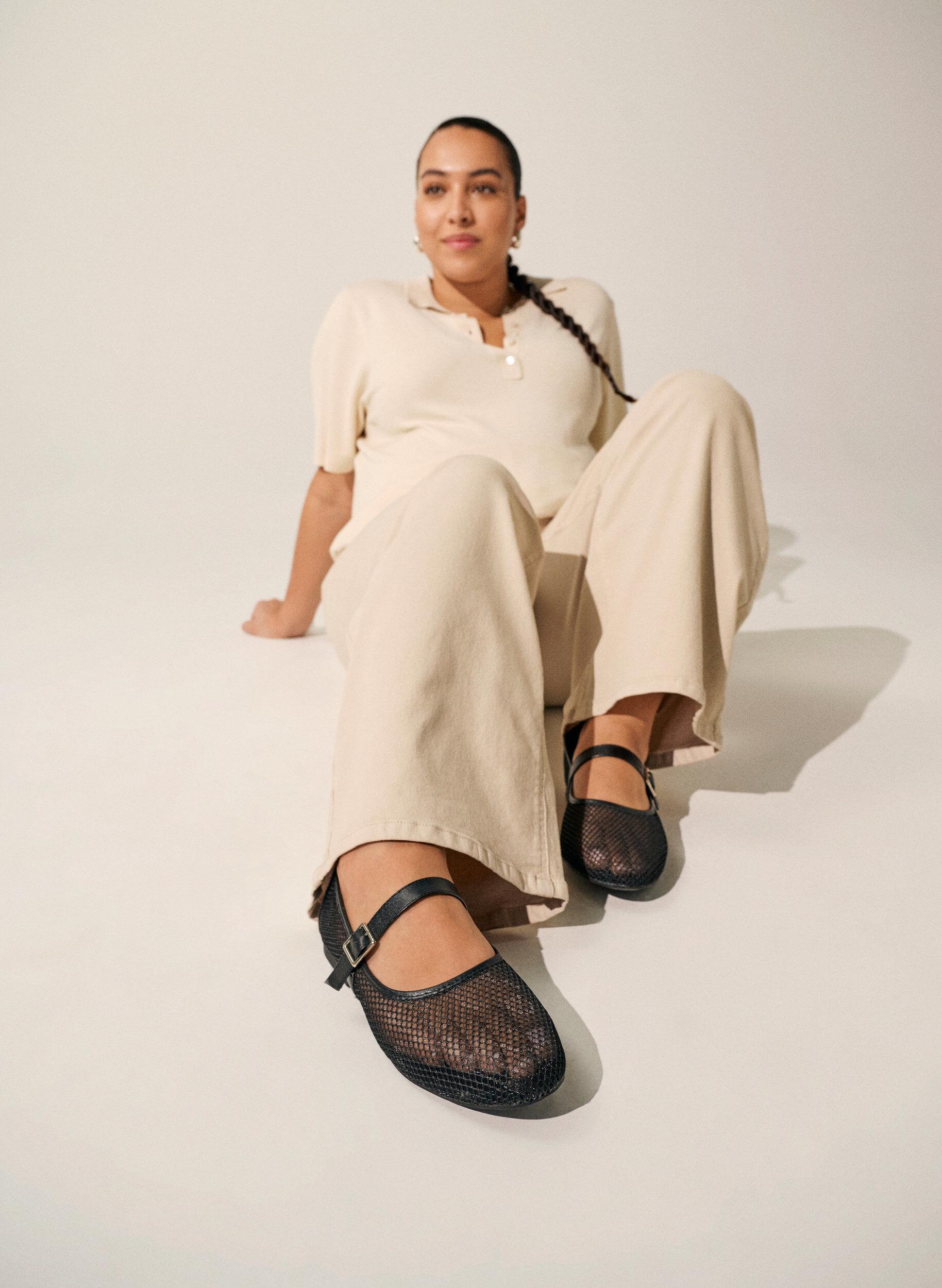 Zizzi Ballerina i mesh med rem, Sort, Image image number 0