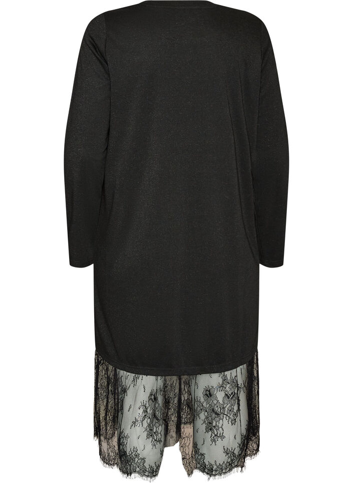 Jerseykjole med glimmer og blondekant, Sort, Packshot image number 1