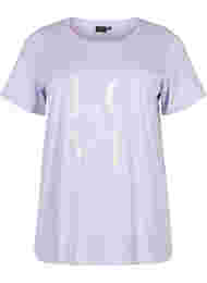 Kortærmet bomulds t-shirt med tryk, Lavender W. Love