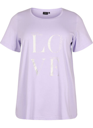 Kortærmet bomulds t-shirt med tryk, Lavender W. Love, Packshot image number 0