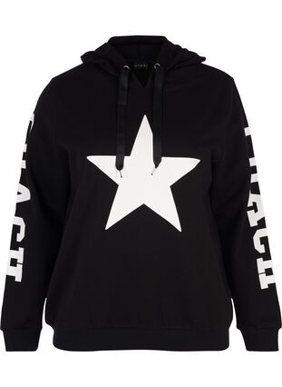 Sweatshirt med hætte, Black w. white star, Packshot image number 0