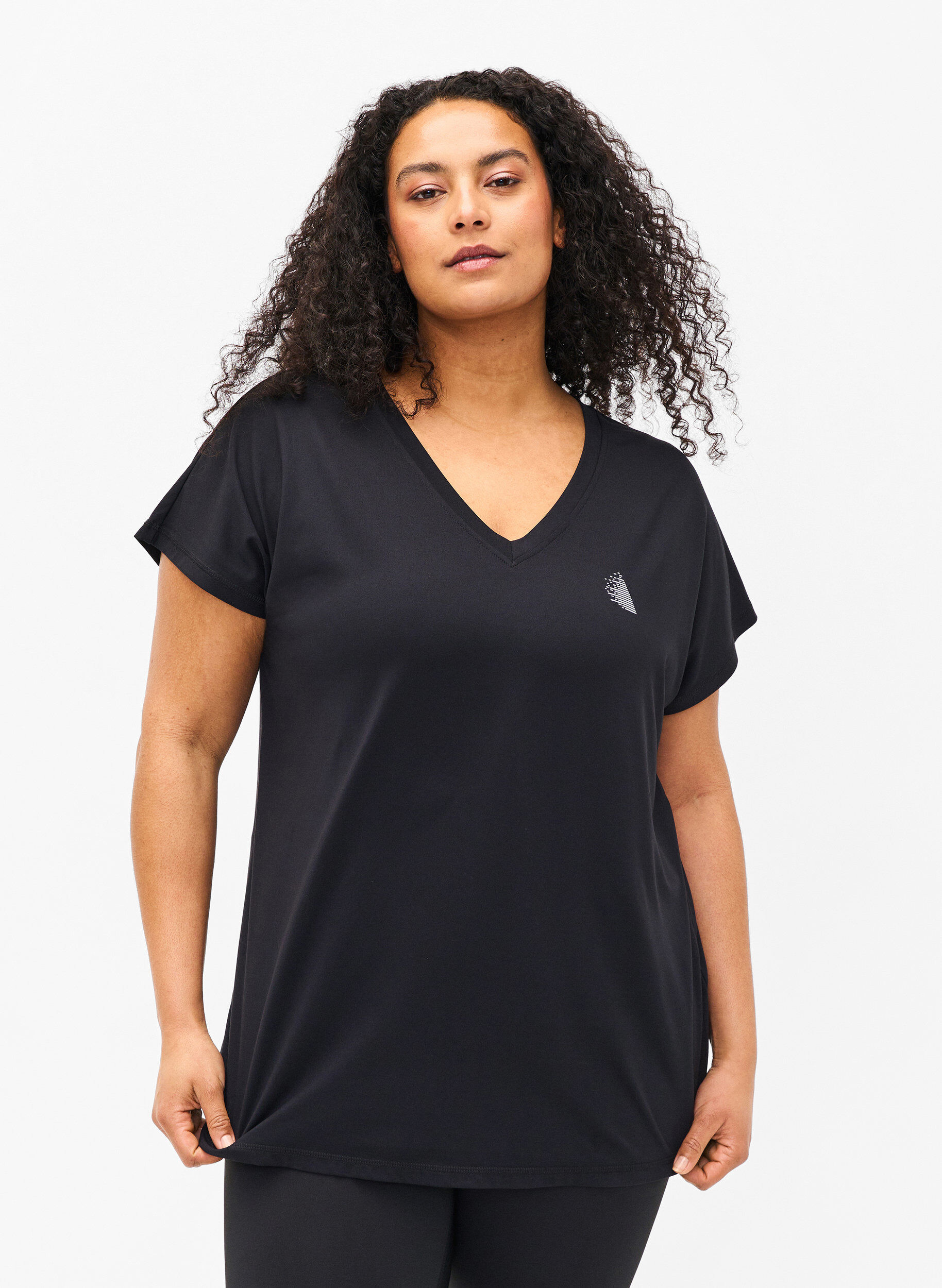 Zizzi L&oslash;s tr&aelig;nings t-shirt med v-hals, Black, Model image number 0