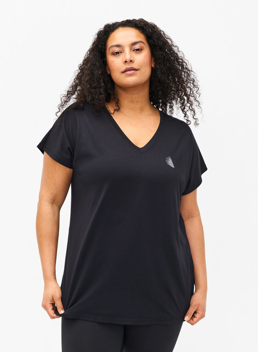 Løs trænings t-shirt med v-hals, Black, Model image number 0