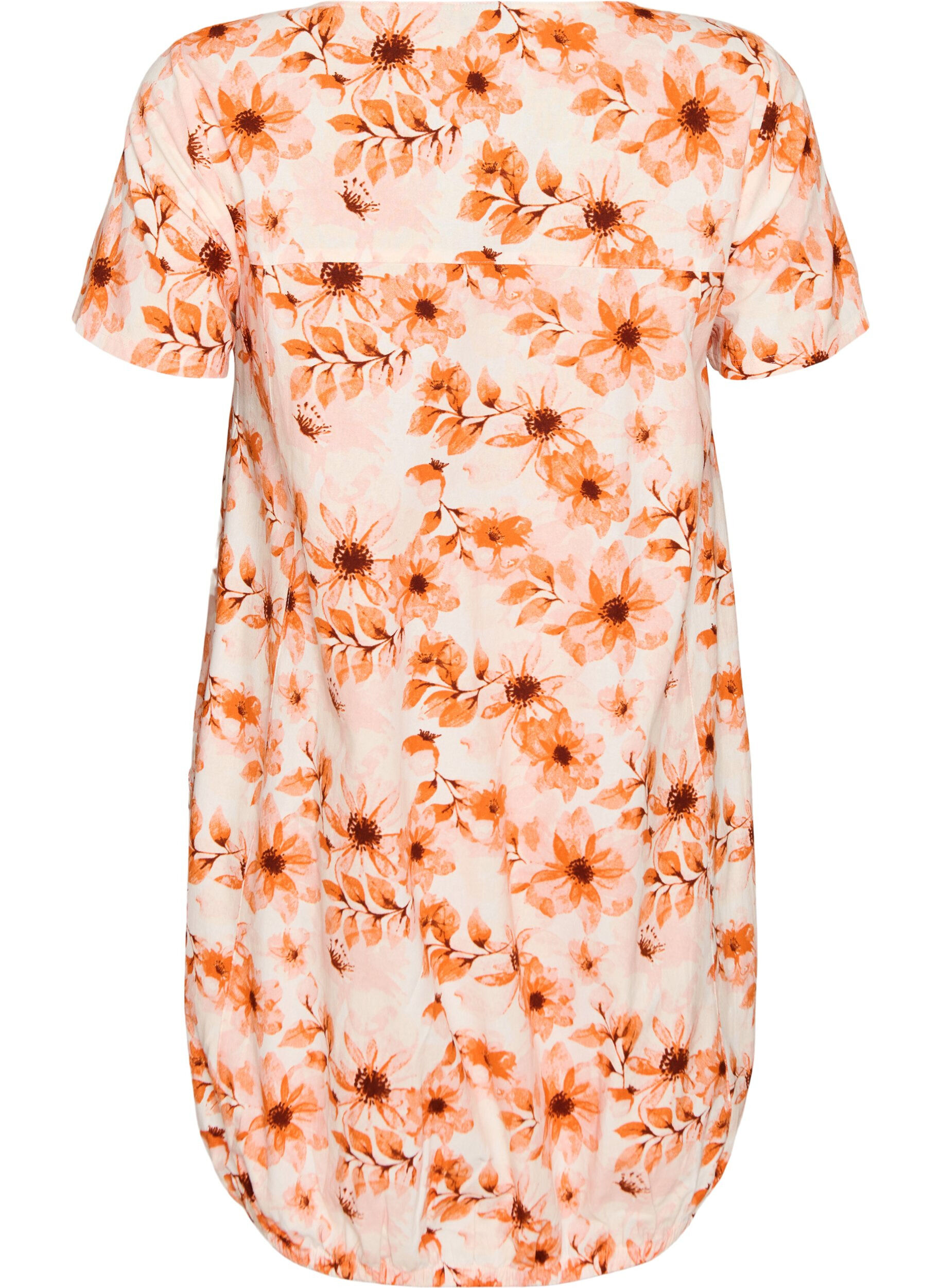ZizziKort&aelig;rmet bomuldskjole med print, Orange, Packshot image number 1