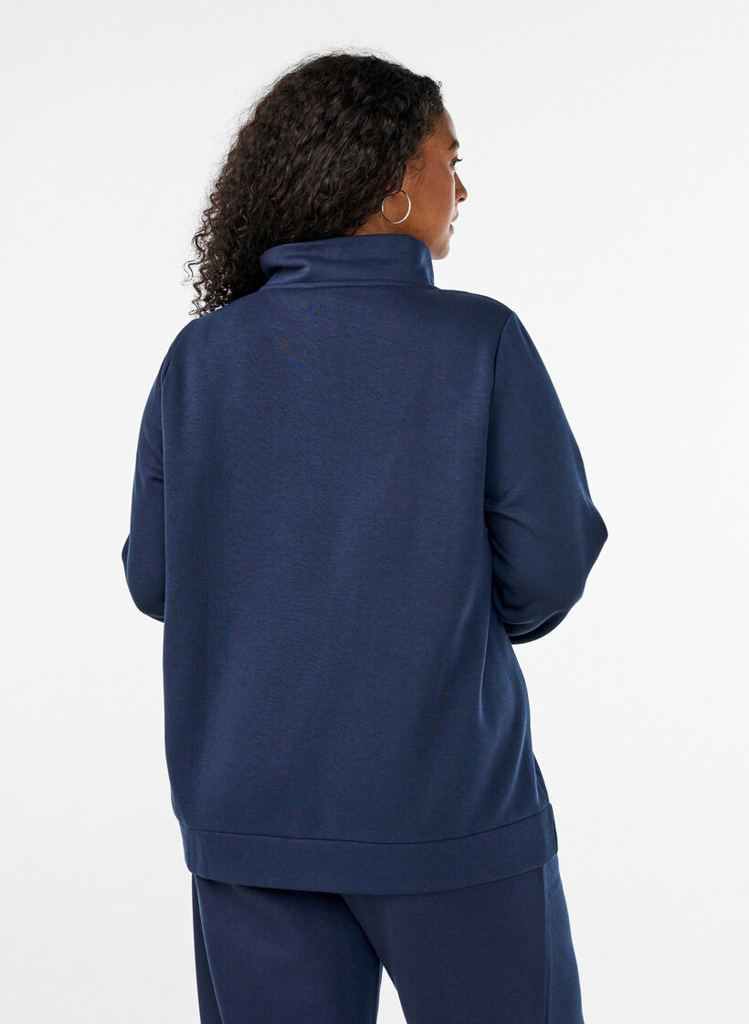 Sweatshirt med h&oslash;j krave og lynl&aring;s, Bl&aring;, Model image number 2