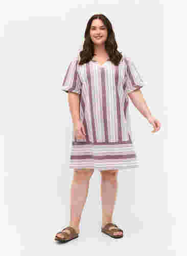 Stribet bomuldskjole med korte ærmer, Vineyard Wine Stripe, Model image number 2