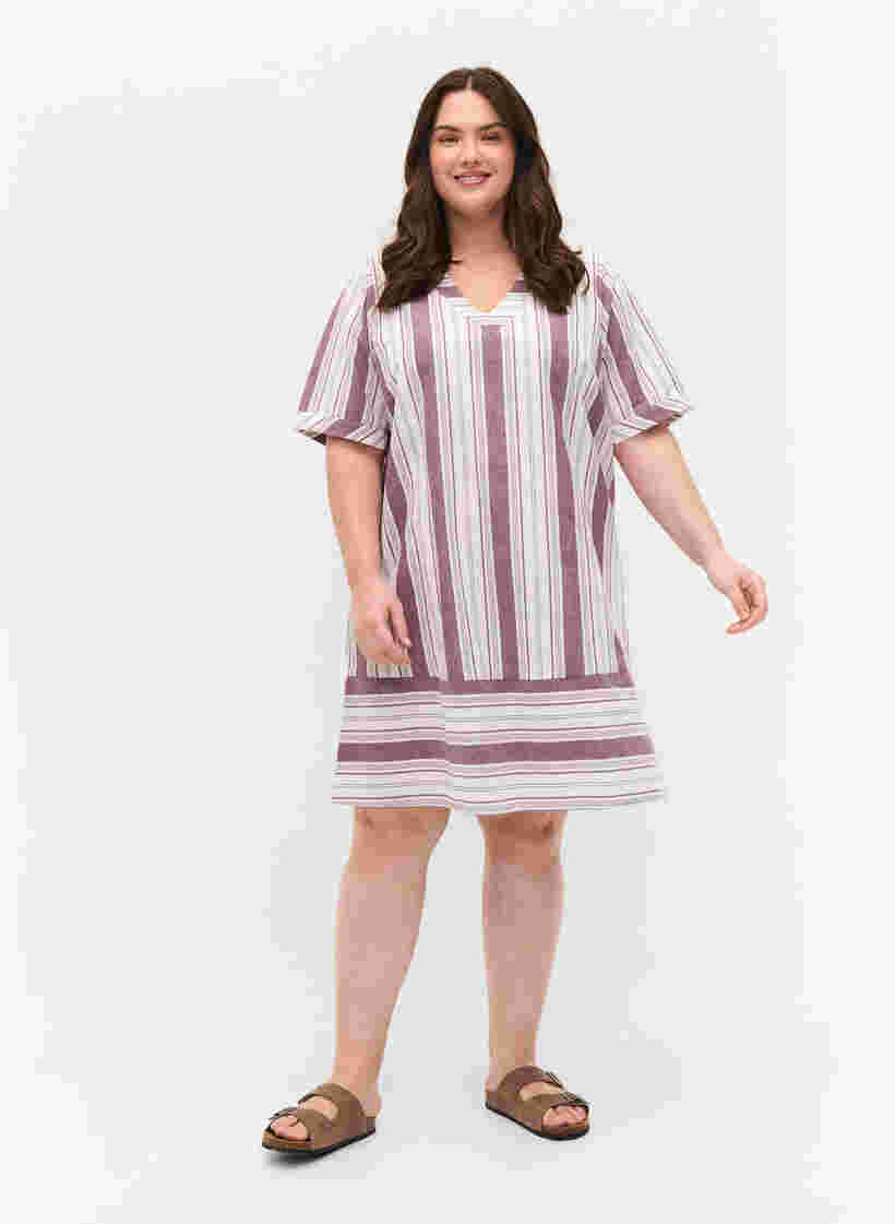 Stribet bomuldskjole med korte ærmer, Vineyard Wine Stripe, Model image number 2