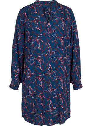 Printet viskose kjole med bindedetalje , Dark Blue AOP, Packshot image number 0