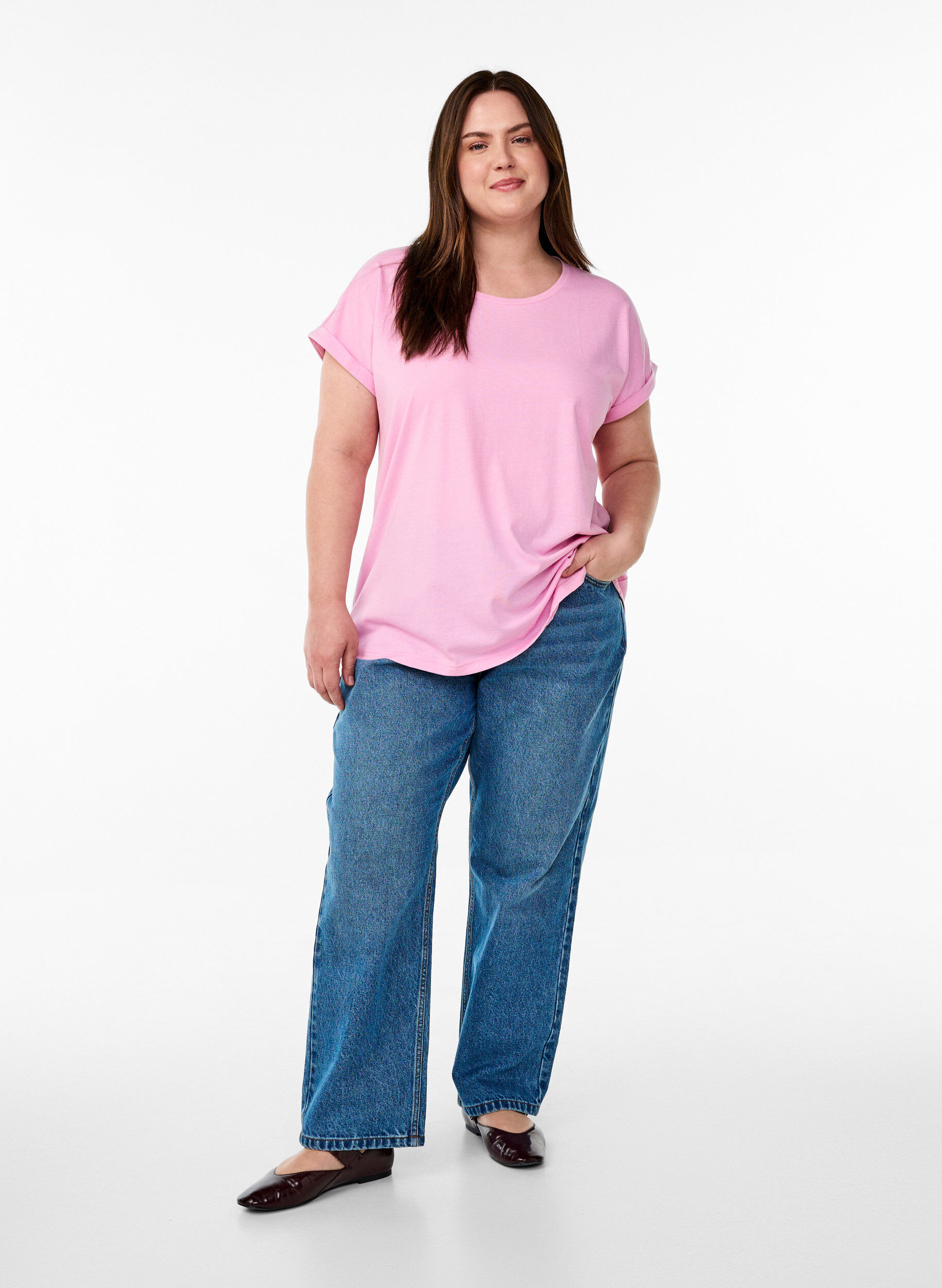 ZizziKort&aelig;rmet t-shirt i bomuldsblanding, Lyser&oslash;d, Model image number 1