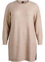 Kort strikkjole med rhinsten, Beige