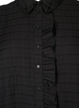 Skjorte med struktur og flæsedetalje, Black, Packshot image number 2