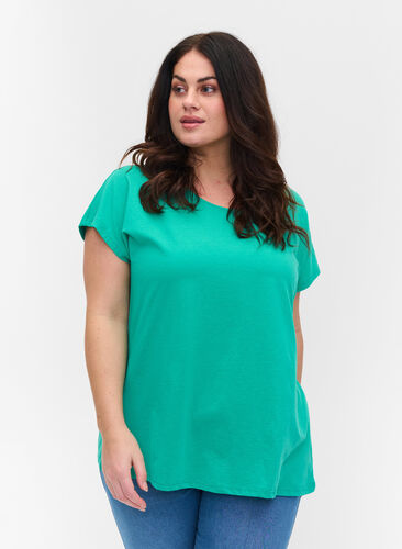 T-shirt i bomuldsmix, Sea Green, Model image number 0