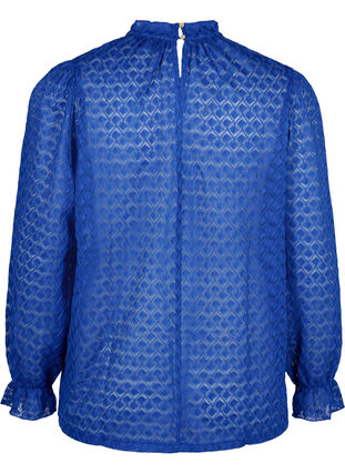 Langærmet bluse med mønstret tekstur, Deep Ultramarine, Packshot image number 1