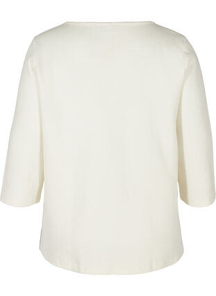 Bomulds bluse med v-hals og 3/4 ærmer, Marshmallow, Packshot image number 1
