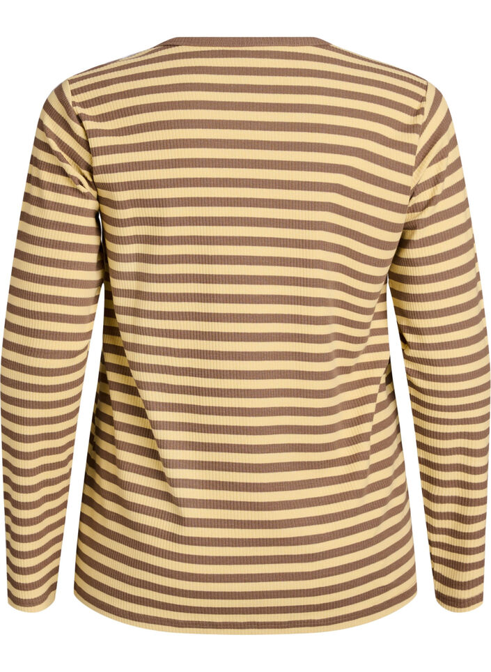 Stribet bluse med lange &aelig;rmer, Brun, Packshot