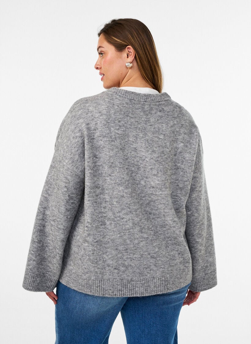 L&oslash;s strikbluse med alpaka og uld, Gr&aring;, Model image number 2