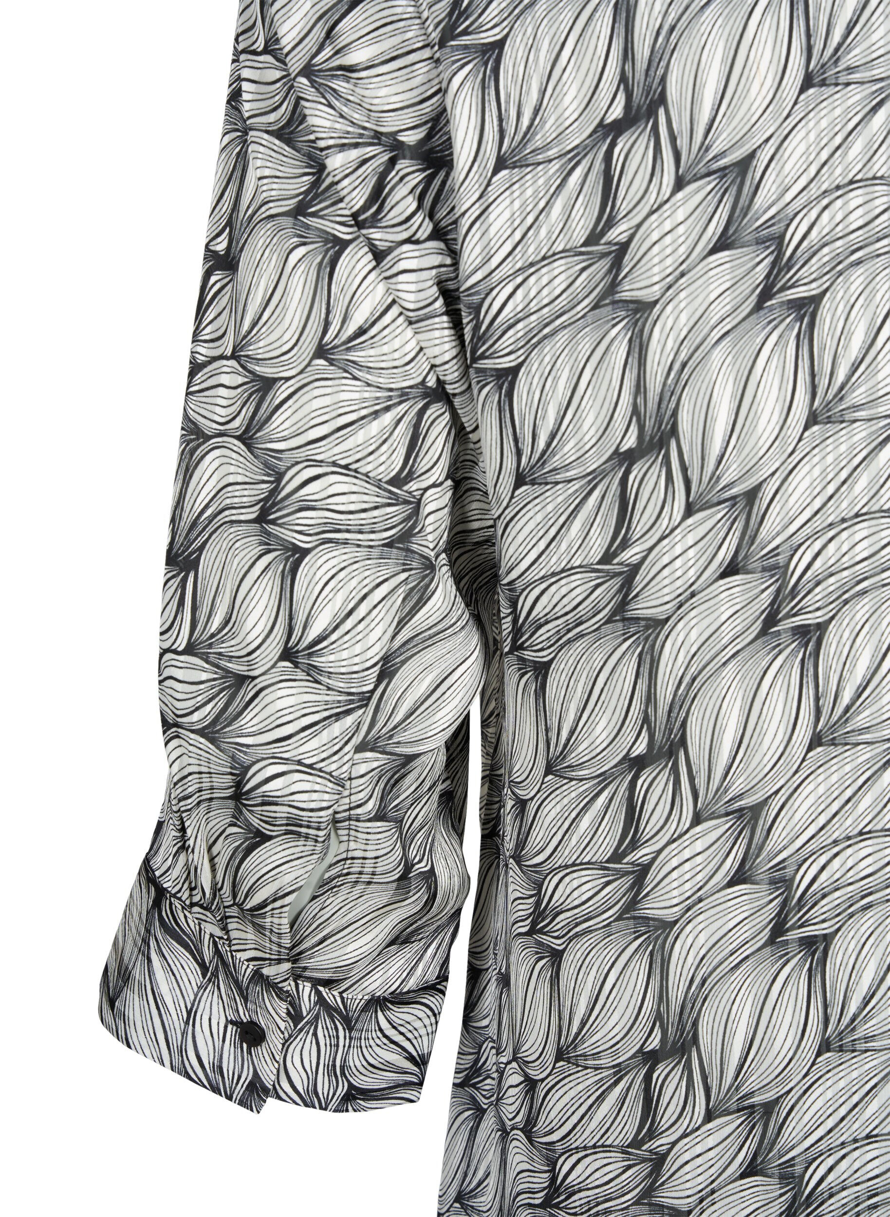 Zizzi Bluse med print og 3/4 &aelig;rmer , Black White Leaf, Packshot image number 3