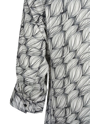 Bluse med print og 3/4 ærmer , Black White Leaf, Packshot image number 3