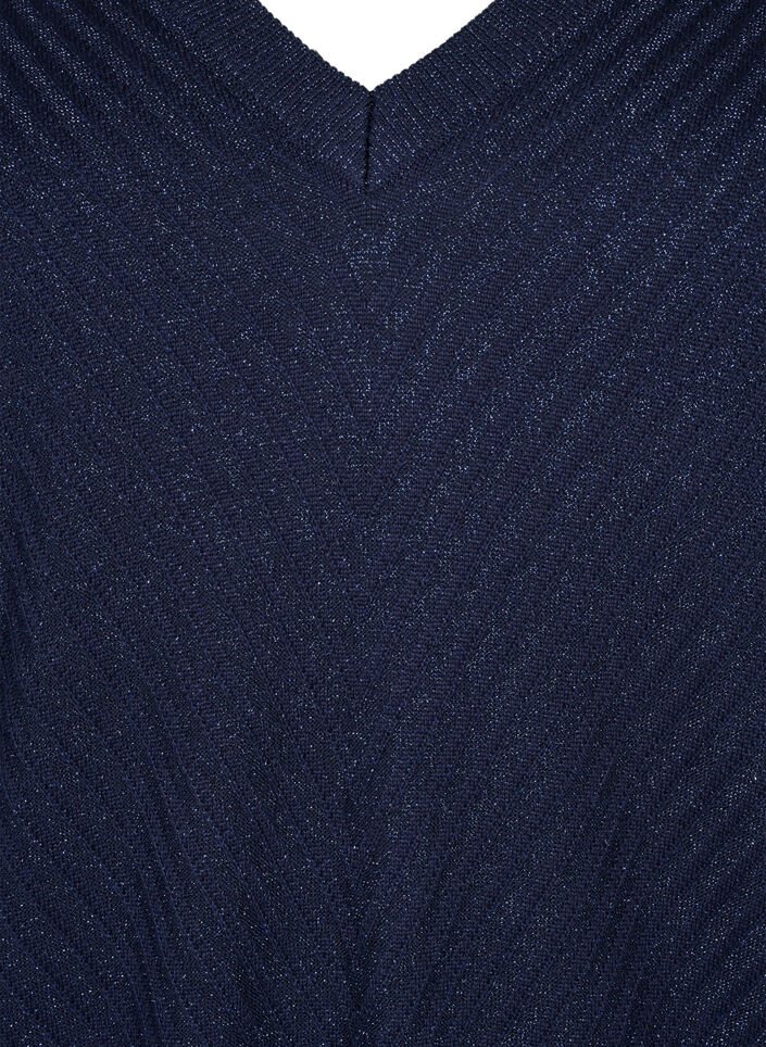 Strikbluse med glimmer og V-hals, Naval A.w.Blue Lurex, Packshot image number 2