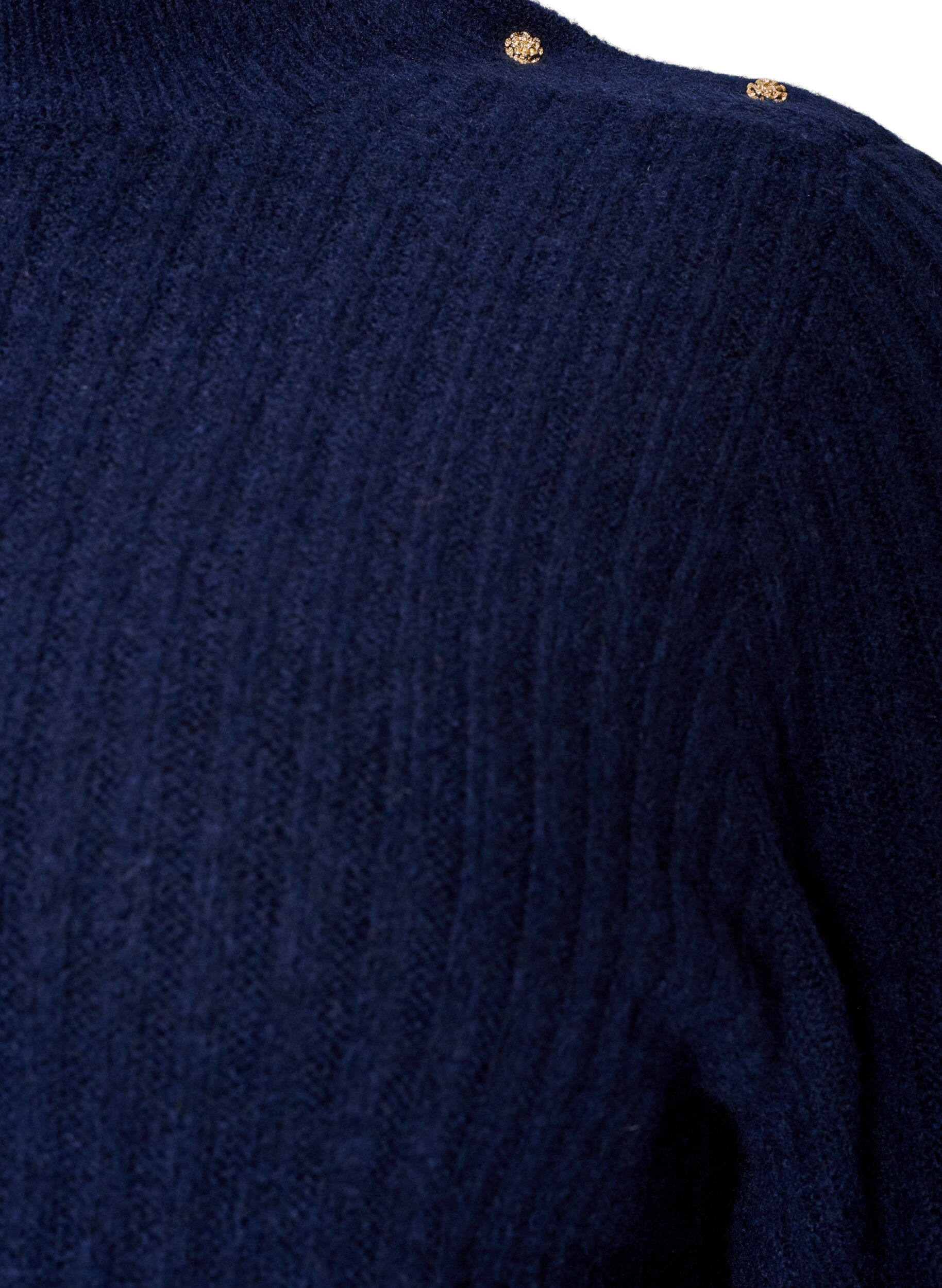 ZizziRibstrikket sweater med ballon&aelig;rmer og knapper, Bl&aring;, Packshot image number 2